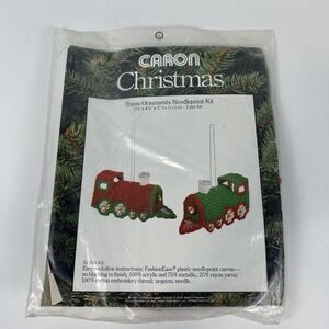 CARON Christmas 2 TRAINS ORNAMENTS NEEDLEPOINT SEALED‎ Kit #1403
